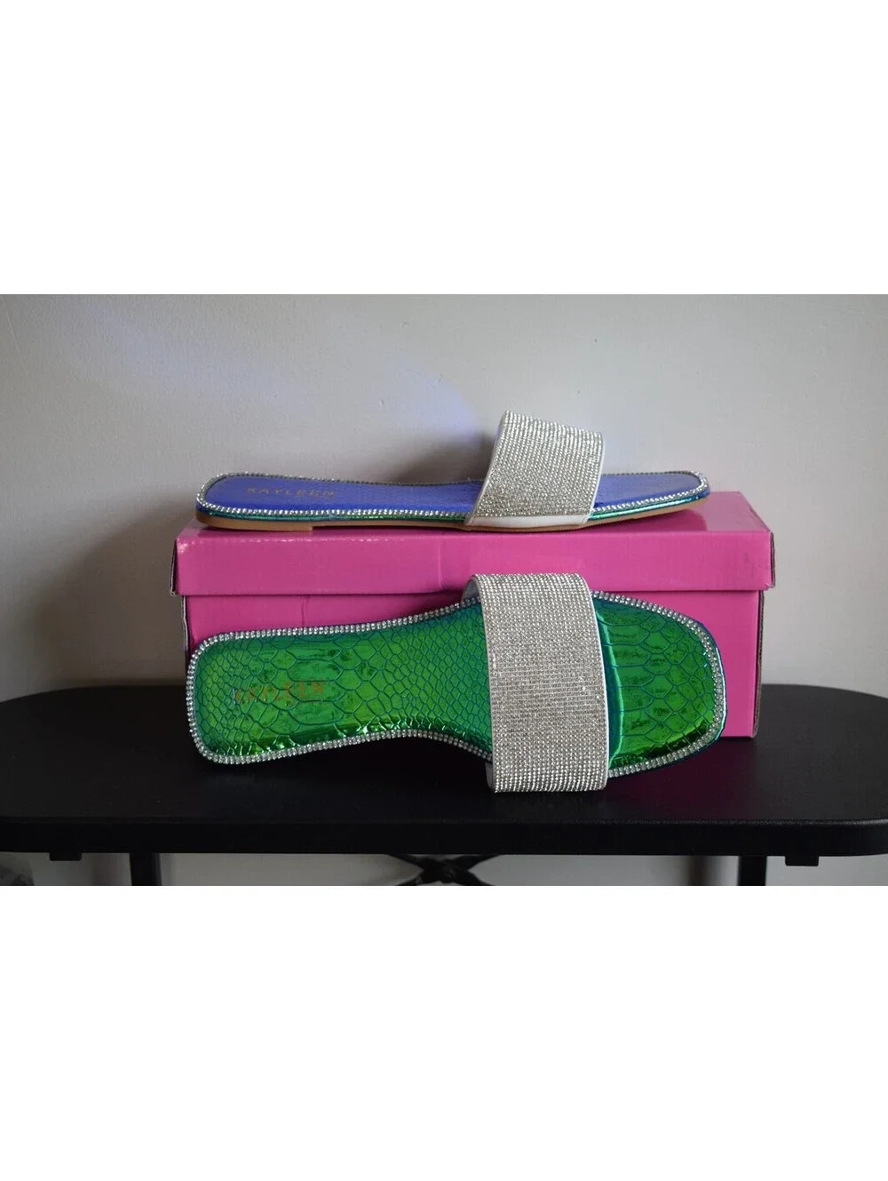 Kayleen by Los Angeles Iridescent Snake Print Rhinestone Slide Sandals Size 10